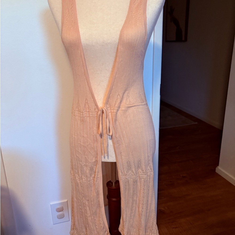 Boho Lace-Detail Long Open Cardigan